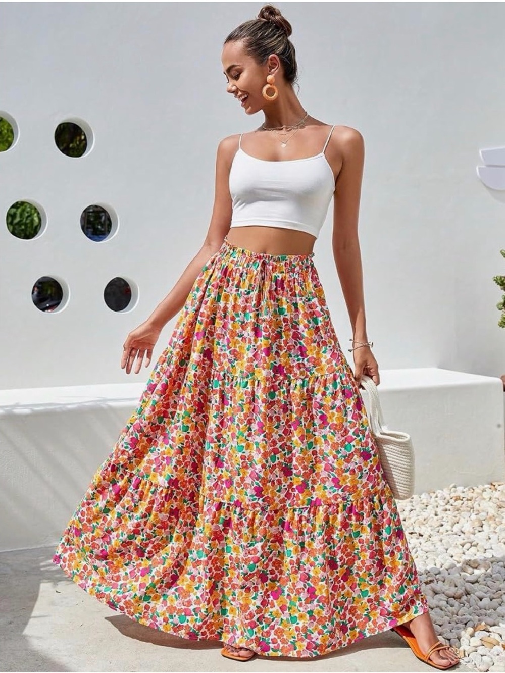 Multicolor Floral Tiered Maxi Skirt